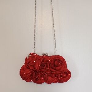 Vibrant Red Rosette Evening Clutch